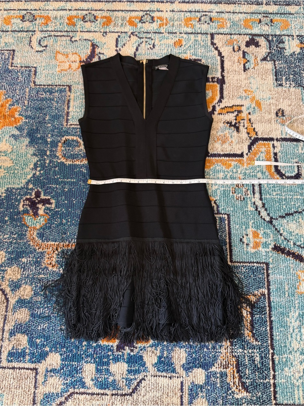 VENUS Black Sleeveless Fringe Hem Mini Dress